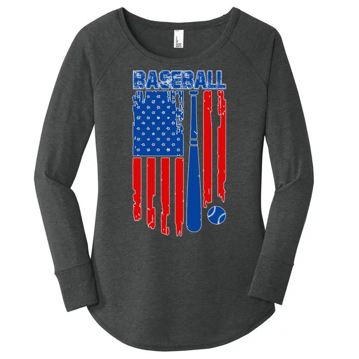 Vintage Cool Baseball American Flag Women's Perfect Tri Tunic Long Sleeve Shirt