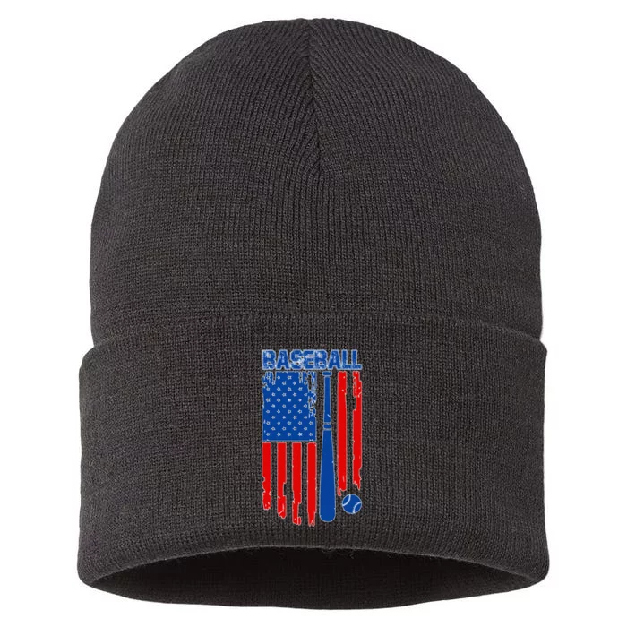 Vintage Cool Baseball American Flag Sustainable Knit Beanie