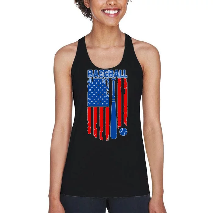 Vintage Cool Baseball American Flag Women's Racerback Tank