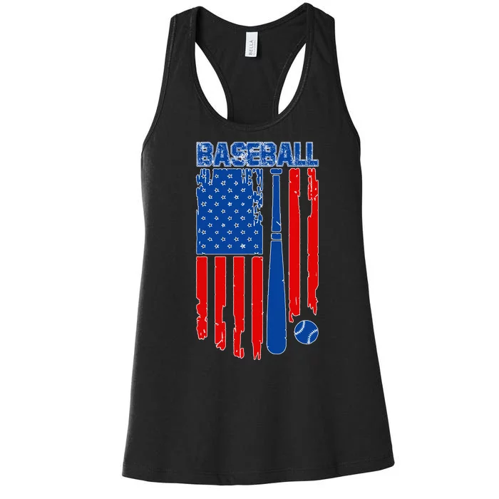 Vintage Cool Baseball American Flag Women's Racerback Tank