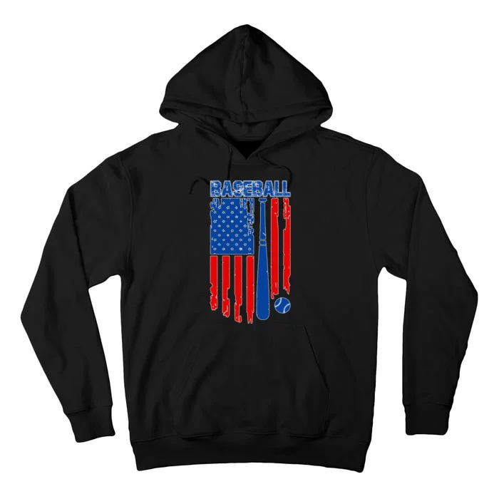 Vintage Cool Baseball American Flag Tall Hoodie