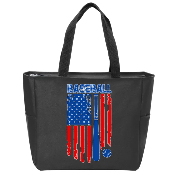 Vintage Cool Baseball American Flag Zip Tote Bag