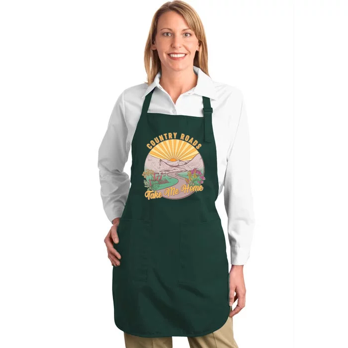 Vintage Country Roads Take Me Home Full-Length Apron With Pocket