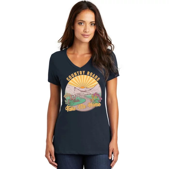 Vintage Country Roads Take Me Home Women's V-Neck T-Shirt