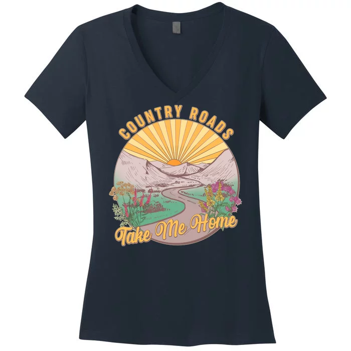 Vintage Country Roads Take Me Home Women's V-Neck T-Shirt