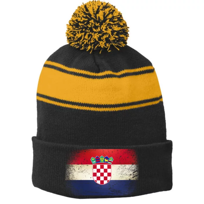 Vintage Croatia Flag Stripe Pom Pom Beanie