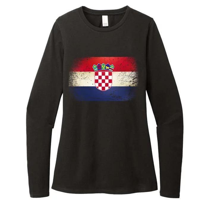 Vintage Croatia Flag Womens CVC Long Sleeve Shirt