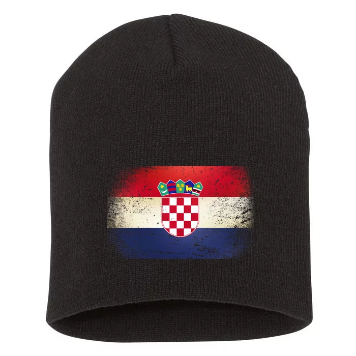 Vintage Croatia Flag Short Acrylic Beanie