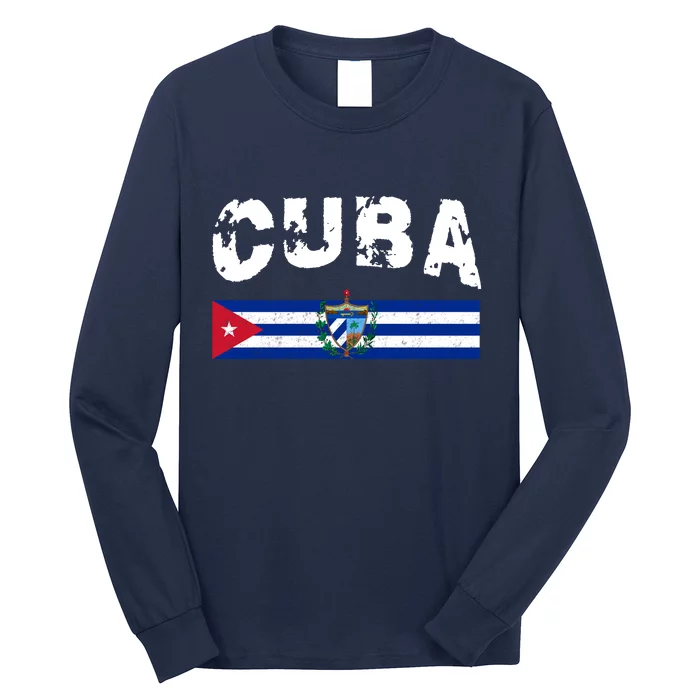 Vintage Cuba Emblem Cuban Flag Long Sleeve Shirt