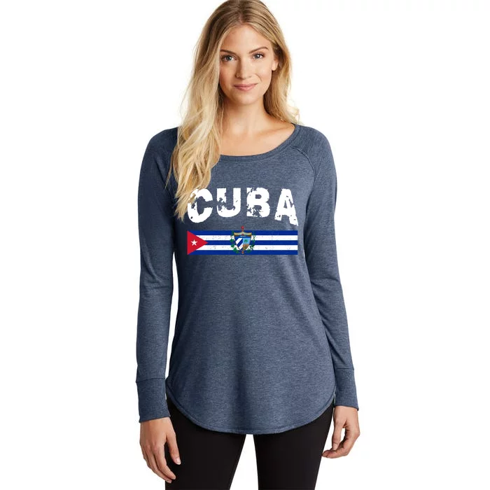 Vintage Cuba Emblem Cuban Flag Women's Perfect Tri Tunic Long Sleeve Shirt