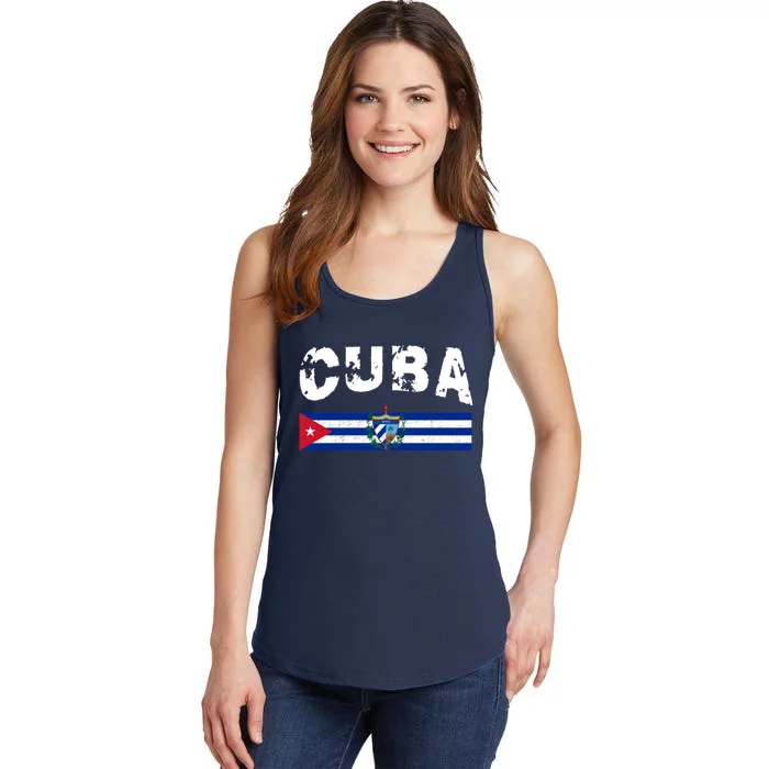 Vintage Cuba Emblem Cuban Flag Ladies Essential Tank