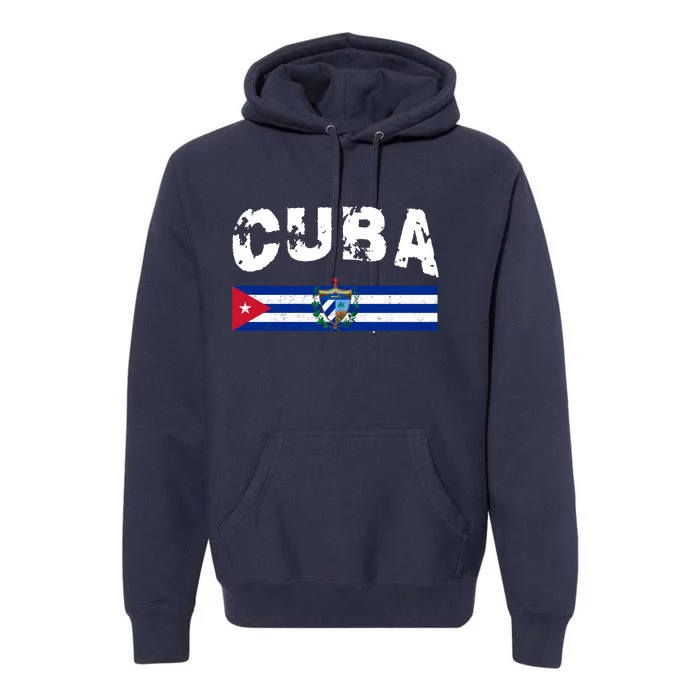 Vintage Cuba Emblem Cuban Flag Premium Hoodie