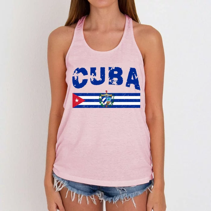 Vintage Cuba Emblem Cuban Flag Women's Knotted Racerback Tank