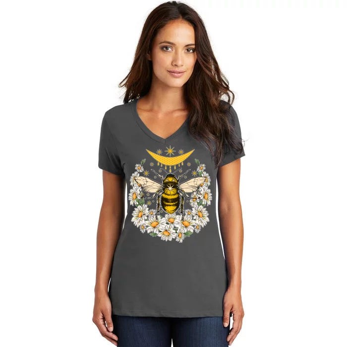 Vintage Daisy Honey Moon Bee Women's V-Neck T-Shirt