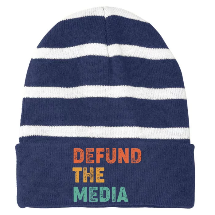 Vintage Defund The Media Striped Beanie with Solid Band