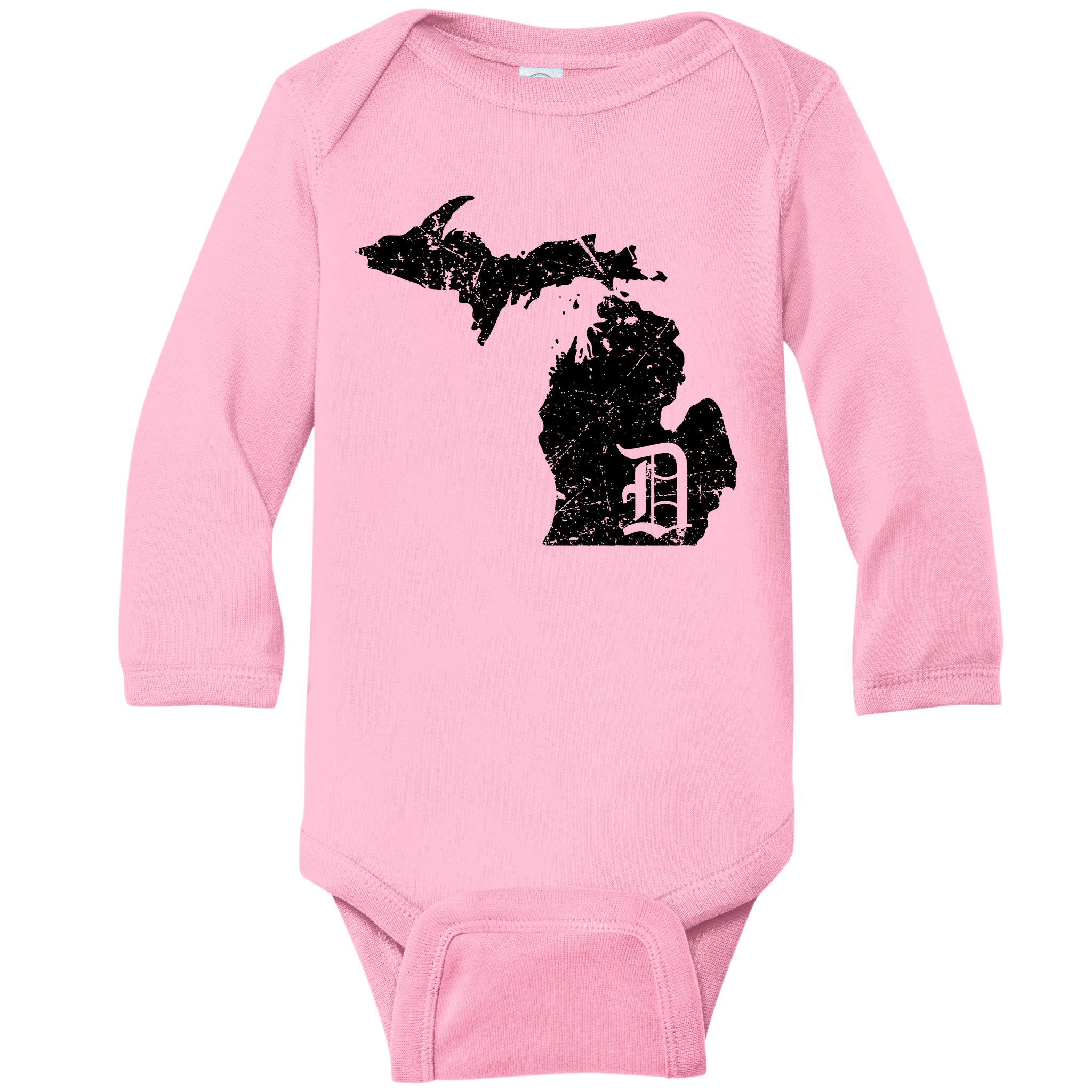 Old English D Detroit Baby Snapsuit. Silver or White Print on 