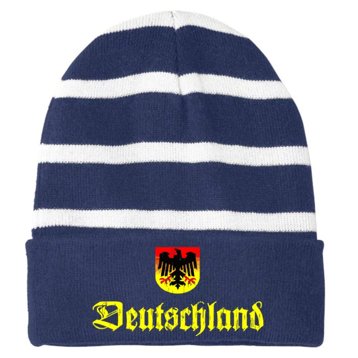 Vintage Deutschland German Logo Striped Beanie with Solid Band