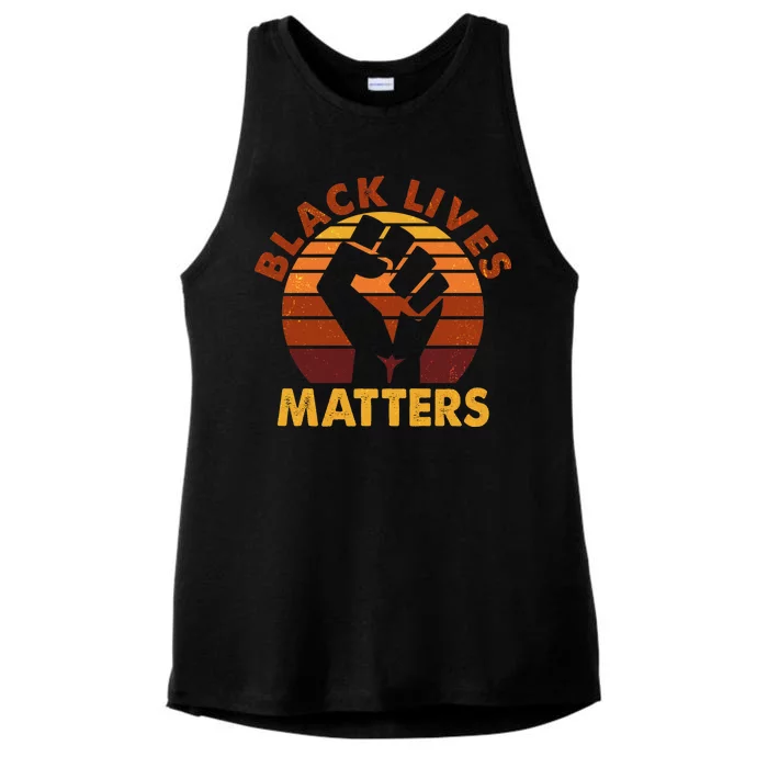 Vintage Distressed Black Lives Matter Fist Ladies Tri-Blend Wicking Tank