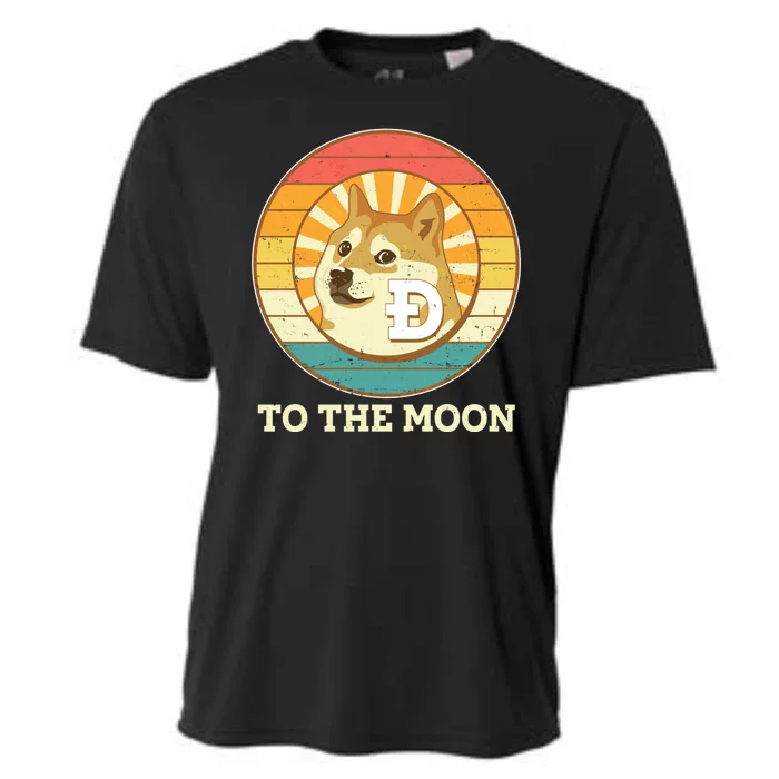 Vintage Dogecoin To The Moon Meme Emblem Cooling Performance Crew T-Shirt