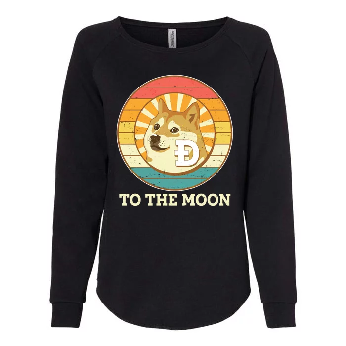 Vintage Dogecoin To The Moon Meme Emblem Womens California Wash Sweatshirt