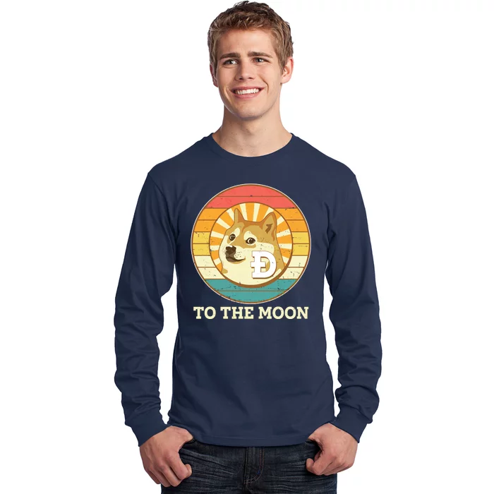 Vintage Dogecoin To The Moon Meme Emblem Long Sleeve Shirt