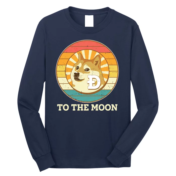 Vintage Dogecoin To The Moon Meme Emblem Long Sleeve Shirt