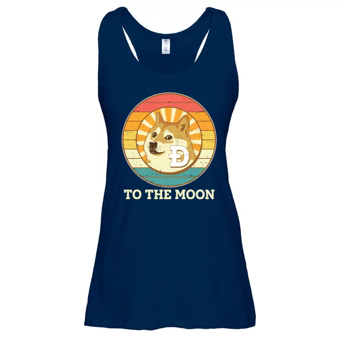 Vintage Dogecoin To The Moon Meme Emblem Ladies Essential Flowy Tank