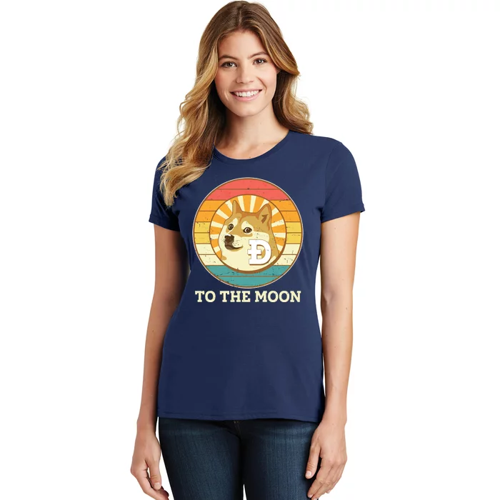 Vintage Dogecoin To The Moon Meme Emblem Women's T-Shirt