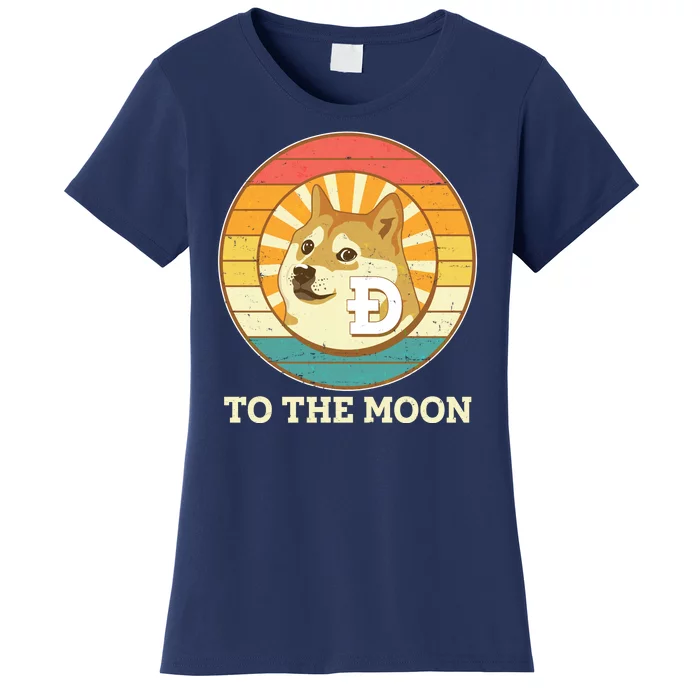 Vintage Dogecoin To The Moon Meme Emblem Women's T-Shirt