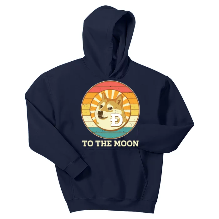 Vintage Dogecoin To The Moon Meme Emblem Kids Hoodie