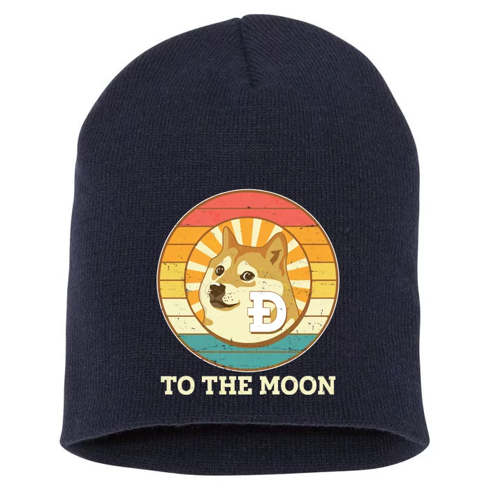 Vintage Dogecoin To The Moon Meme Emblem Short Acrylic Beanie