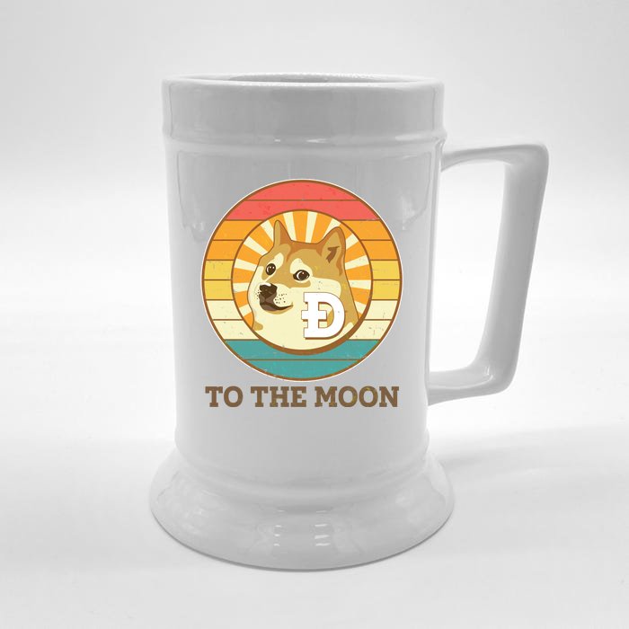 Vintage Dogecoin To The Moon Meme Emblem Front & Back Beer Stein