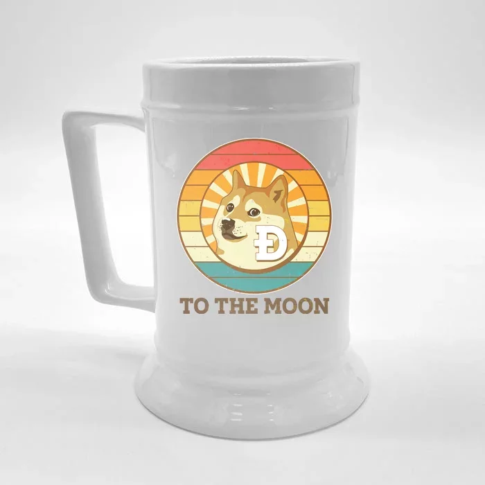 Vintage Dogecoin To The Moon Meme Emblem Front & Back Beer Stein