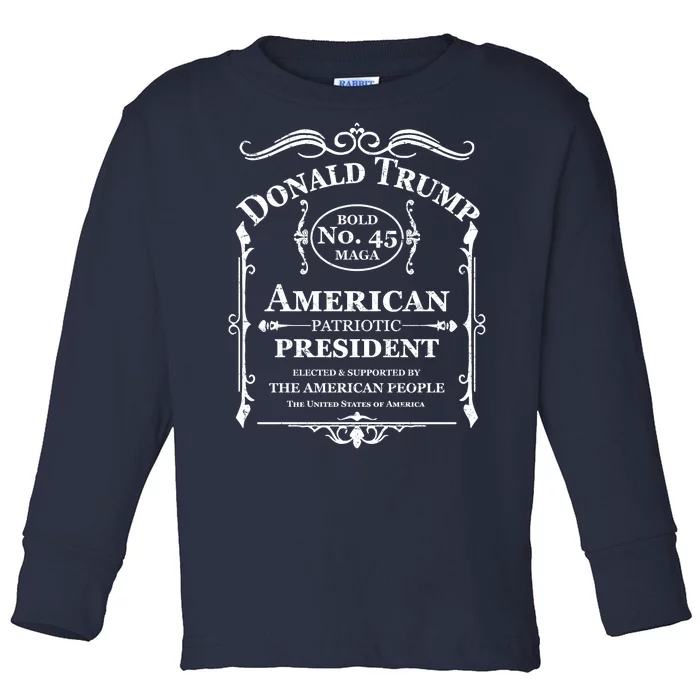 Vintage Donald Trump No 45 Bold MAGA Whisky Label Toddler Long Sleeve Shirt