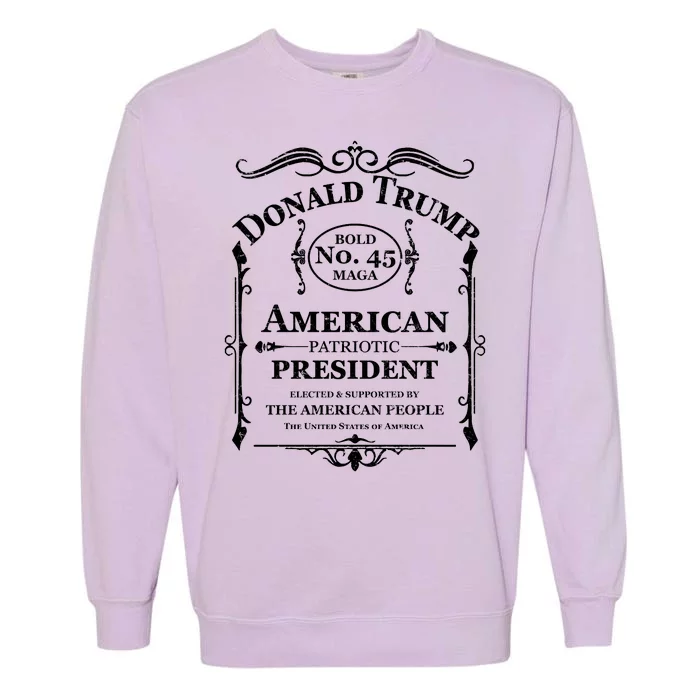 Vintage Donald Trump No 45 Bold MAGA Whisky Label Garment-Dyed Sweatshirt