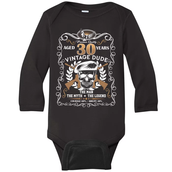 Vintage Dude Aged 30 Years Man Myth Legend 30th Birthday Baby Long Sleeve Bodysuit