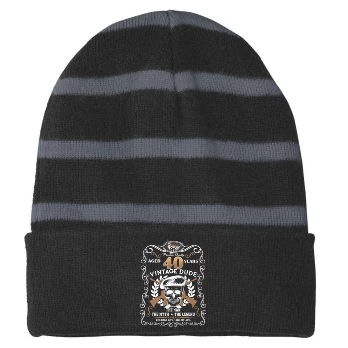 Vintage Dude Aged 40 Years Man Myth Legend 40th Birthday Striped Beanie with Solid Band