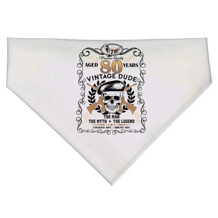 Vintage Dude Aged 80 Years Man Myth Legend 80th Birthday USA-Made Doggie Bandana