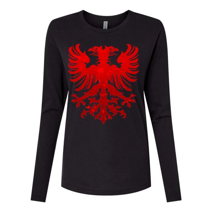 Vintage Eagle Albanian Flag Womens Cotton Relaxed Long Sleeve T-Shirt