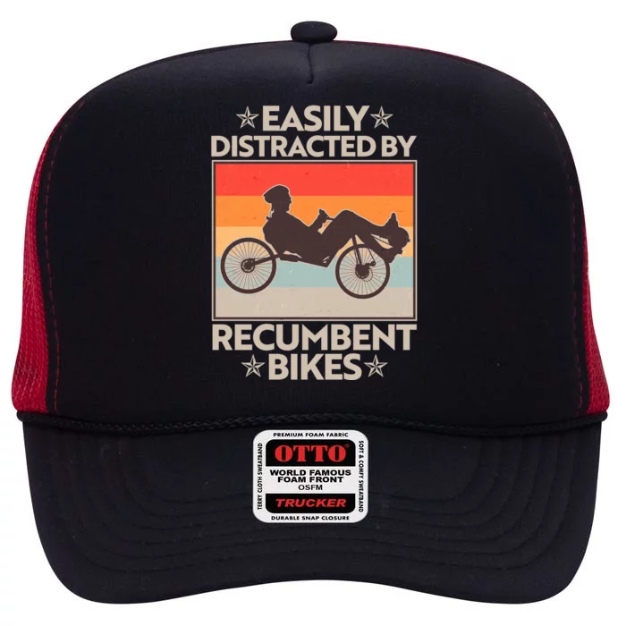 Vintage Easily Distracted By Recumbent Bikes High Crown Mesh Trucker Hat