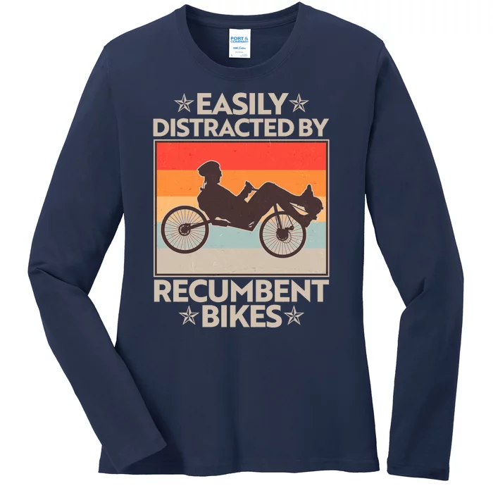 Vintage Easily Distracted By Recumbent Bikes Ladies Long Sleeve Shirt