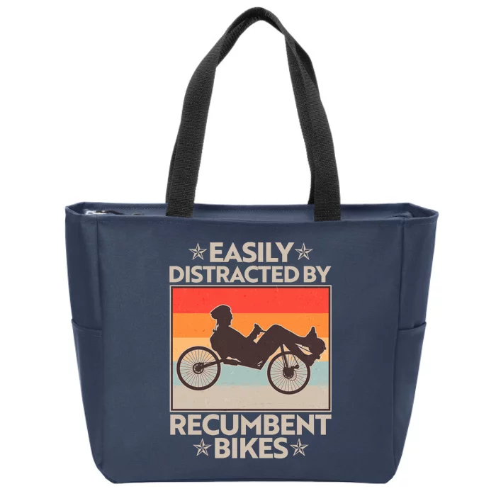 Vintage Easily Distracted By Recumbent Bikes Zip Tote Bag