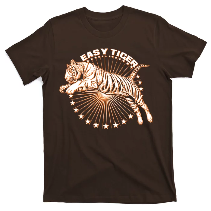 Tiger & Letter Pattern Print Men's Comfy Sports T-shirt, Graphic