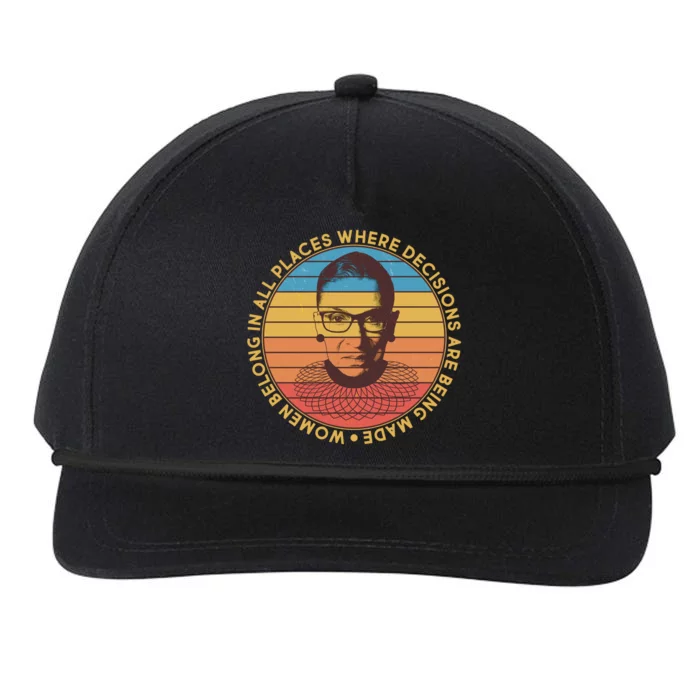 Vintage Emblem Ruth Bader Ginsburg Quote Women Belongs in All Place Snapback Five-Panel Rope Hat