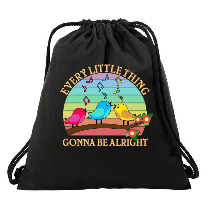 Vintage Every Little Thing Is Gonna Be Alright Birds Drawstring Bag