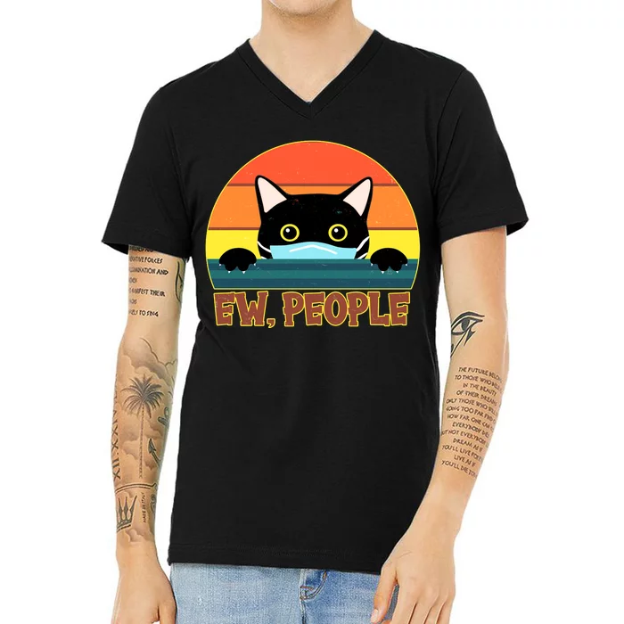 Vintage Ew People Social Distancing Mask Cat V-Neck T-Shirt