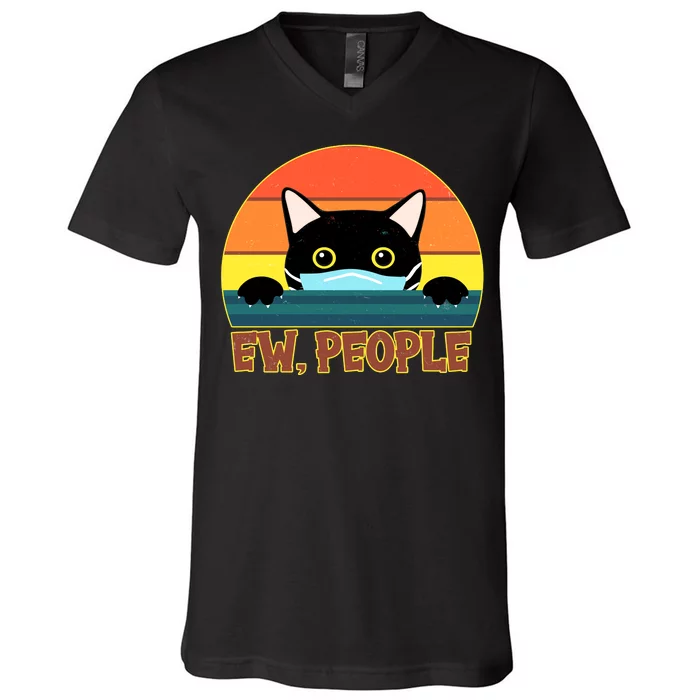 Vintage Ew People Social Distancing Mask Cat V-Neck T-Shirt