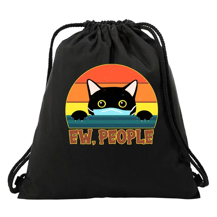 Vintage Ew People Social Distancing Mask Cat Drawstring Bag