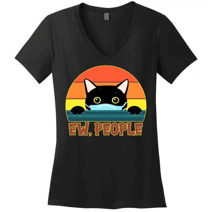 Vintage Ew People Social Distancing Mask Cat Women's V-Neck T-Shirt