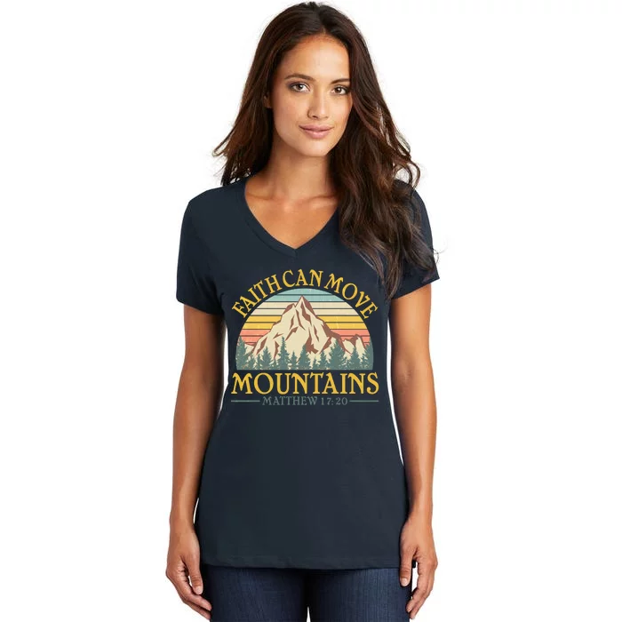 Vintage Faith Can Move Mountains Matthew 17:20 Women's V-Neck T-Shirt